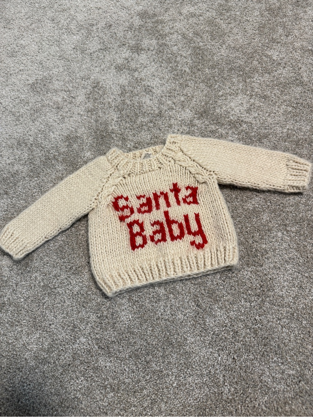 6-12M Cream Kids Knit Sweater with Red "Santa Baby" Lettering